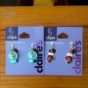 Claire's Snowman and Mitten Earrings Set - Blue and Red